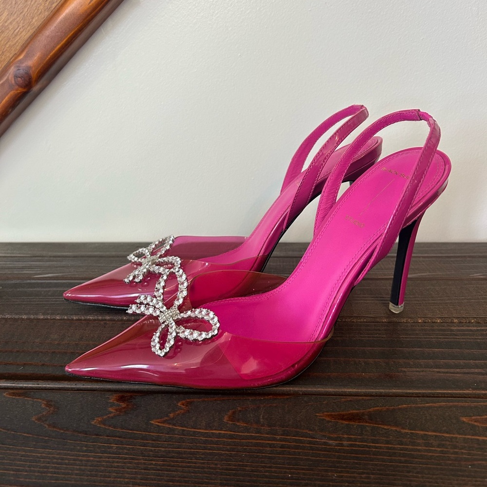Gorgeous FUSHIA Pink Slingback Heels with Rhinestone Bow❤️9
